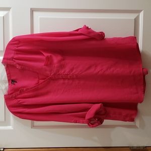 Maurices Hot Pink Roll-Tab V-Neck Blouse